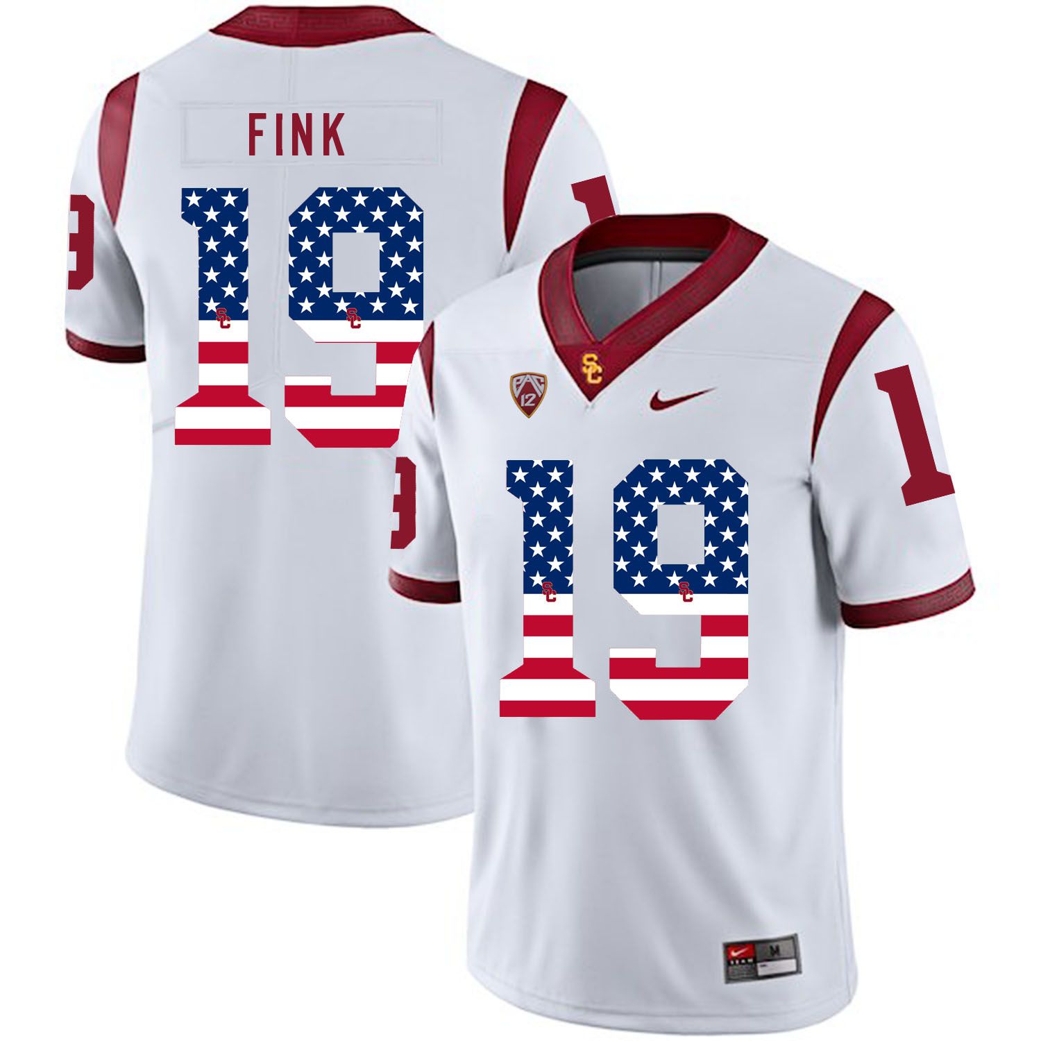 Men USC Trojans 19 Fink White Flag Customized NCAA Jerseys